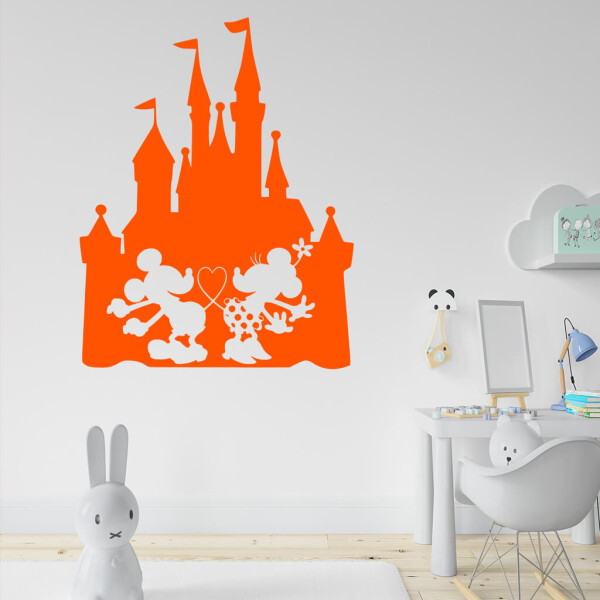 Veselá Stena Samolepka Zamilovaní Mickey a Minnie na Zámku Farba: oranžová, Veľkosť: 100 x 78 cm