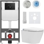 CERANO - Závesné WC s bidetom Basic/Cronus Premium - biela lesklá - WC tlačidlo Dualo/Čierna - závesné - predstenová inštalácia - 59,3x38,4 CER-8050BD86473