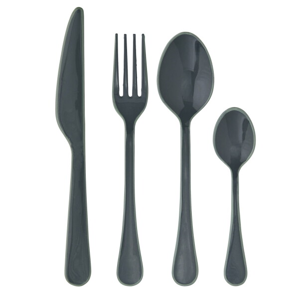 MADAM STOLTZ Sada príborov Enamel Coating Anthracite/Green – set 4 ks