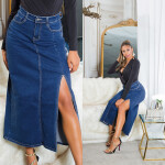 Sexy Musthave Denim Skirt with Slit denimblue