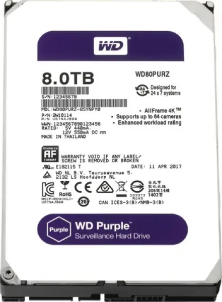 WD Purple 8TB / HDD / 3.5" SATA III / 7 200 rpm / 256MB cache / 3y / pre kamerové systémy (WD82PURZ)