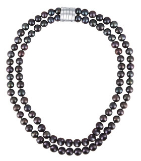 JwL Luxury Pearls Dvojitý/dvojradový náhrdelník z pravých tmavých perál JL0657