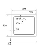H K - THOR Sprchová vanička z liateho mramoru, obdĺžnik, 80x70x3 cm SE-THOR-8070