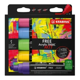 STABILO® FREE Acrylic - T800C Klinový hrot 4-10 mm - Seaside - 5 ks sada s 5 rôznymi farbami (693/5)
