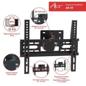 AR-49 / Nástenný držiak TV LCD/LED / 22-47" / VESA / nastaviteľný / max. 30 kg (RAMART AR-49)
