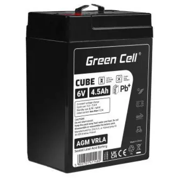 Green Cell Cube AGM VRLA 6V 4.5Ah / Bezúdržbová batéria / IP54 / alarmové systémy a pokladne (AGM6V4-5AH-J)