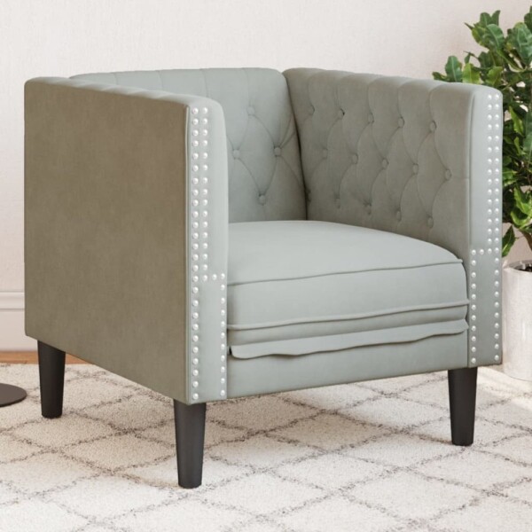 VidaXL Fotel Chesterfield, jasnoSivý, tapicerowany aksamitem