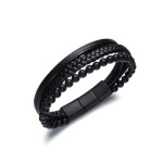 Diverse Čierny kožený náramok s korálkami z onyxu B1G00207