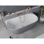 MEXEN/S - Oval Slim voľne stojaca vaňa nástenná 170 x 80, biela/sivá, sifón a prepad meď kartáčovaná 52661708062-65