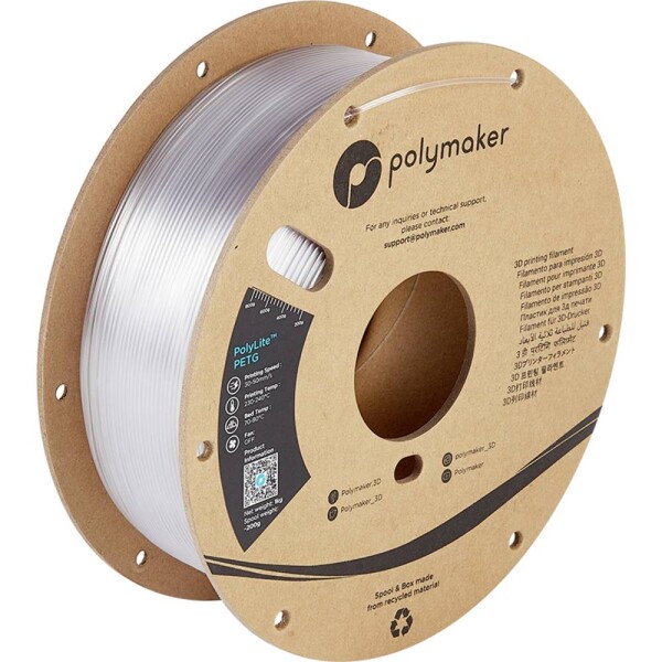 Polymaker PB01011 PolyLite vlákno pre 3D tlačiarne PETG plast Žiaruvzdorné, Vysoká pevnosť v ťahu 1.75 mm 1000 g priehľadná 1 ks; PB01011