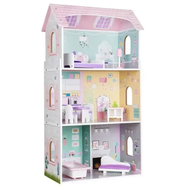 ECOTOYS Trojposchodový domček pre bábiky Jahodový