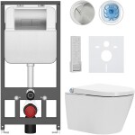 CERANO - Závesné WC s bidetom Basic/Cronus Premium - biela lesklá - WC tlačidlo Modulo/Strieborná - závesné - predstenová inštalácia - 59,3x38,4 CER-8050BD86508