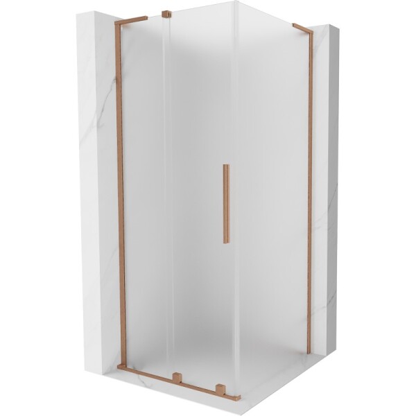 MEXEN/S - Velar L sprchovací kút, posuvné dvere 100 x 100, dekor, meď kartáčovaná 871-100-100-33-65