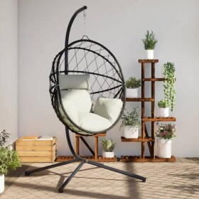 VidaXL Wiszące kreslo kokon ze stojakiem, Béžové, rattan i stal