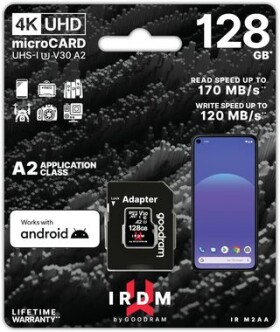 GOODRAM IRDM M2AA microSDXC 128GB + SD adaptér / Class 10 / UHS I / U3 / A2 / V30 / R: až 170 MBps / W: až 120 MBps (IR-M2AA-1280R12)