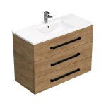 Kúpeľňová skrinka s čiernou úchytkou a umývadlom SAT Cube Way 100x71x46 cm dub Hickory mat CUBE46C1003DHMOD CUBE46C1003DHMOD