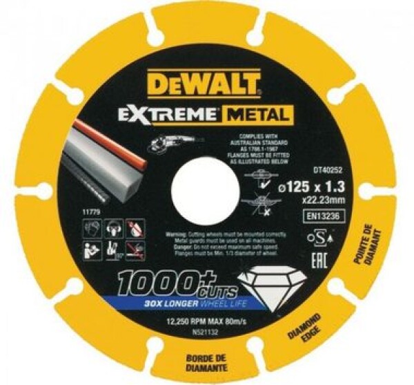 DeWalt DT40252 / Rezný diamantový kotúč na kov / Priemer 125 x 22.23 mm / Šírka rezu 1.3 mm (DT40252-QZ)