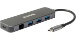 D-Link DUB-2334 sivá / USB-C hub / 3x USB 3.0 / RJ-45 Gigabit LAN / USB-C PD 3.0 (DUB-2334)