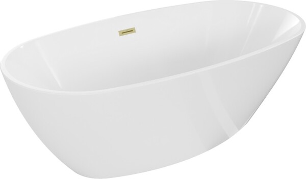 MEXEN/S - Eris voľne stojaca vaňa 155 x 80, biela, sifón a prepad kartáčované zlato 53441558000-55