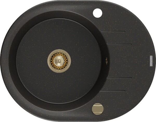 MEXEN/S MEXEN/S - Kevin granitový drez 1 s odkvapkávačom 586x458 mm, čierna/zlatý metalik, + zlatý sifón 6517581005-75-G