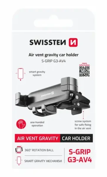 Swissten S-GRIP G3-AV4 Gravity držiak telefónu do ventilácie auta čierna (65010802)