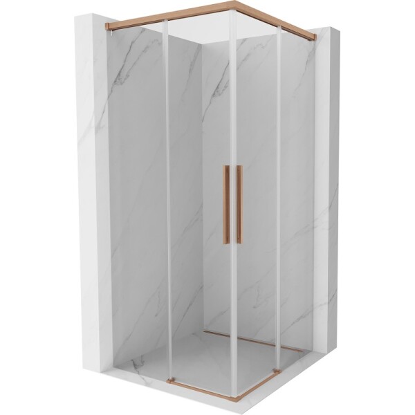 MEXEN/S - Rox Duo sprchovací kút posuvný 75 x 75, transparent, meď kartáčovaná 8C2D-075-075-65-00