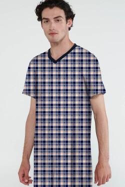 Vamp - Bavlnená kockovaná pánska nočná košeľa 20624 - Vamp blue oxford M