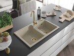 MEXEN/S MEXEN/S - Tomas granitový drez 2-bowl 800x500 mm, béžová, sifón zołty 6516802000-69-G