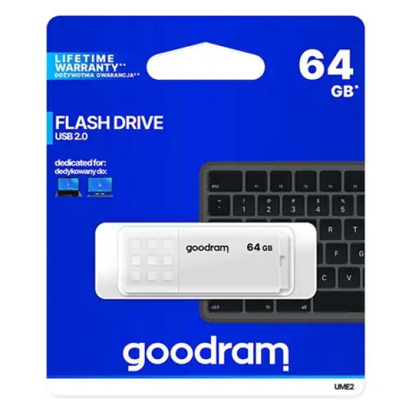 Goodram UME2 64GB biela / Flash disk / USB 2.0 / čítanie: 20MBs / zápis: 5MBs (UME2-0640W0R11)