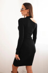 Dámske pletené šaty s dlhými rukávmi a asymetrickým výstrihom ZS3039 34956 black - Kesi one size