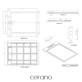 CERANO - Sprchová vanička samonosná obdĺžniková Loro - liaty mramor - tmavo šedá - 120x90 - s nožičkami CER-680586