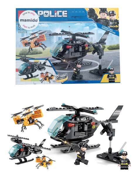 Mamido Mamido Stavebnica policajného vrtuľníka s dronom SWAT 2v1 200 dielikov MT1130