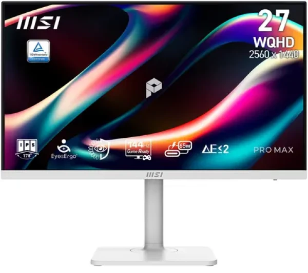 27" MSI PRE MAX 271QPHW E14 biela / Monitor / IPS / QHD 2560×1440 / 144 Hz / 300 cd/m2 / HDMI + DP / VESA (PRO MAX 271QPHW E14)