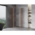 MEXEN/S - Mist L sprchový kút štvrťkruh, krídlové 90 x 90, transparent, meď kartáčovaná 8A32L-090-090-65-00