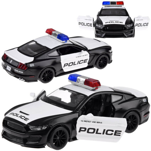 Auto kovové polícia Ford Shelby GT350 mierka 1:32 svetla majáky