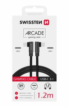 SWISSTEN ARCADE Textilný dátový kábel USB-C - USB-C 1.2m čierna (71528800)