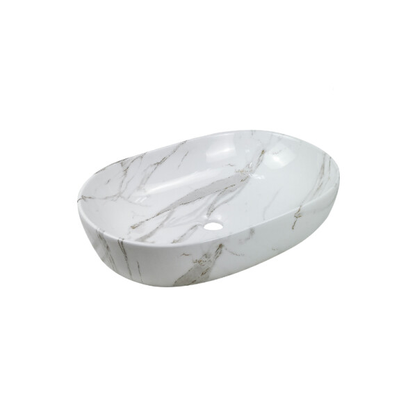 INVENA - Umývadlo na dosku KORFU, 60 cm, oval, efekt bieleho lesklého mramoru CE-34-701-C