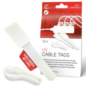 Label the cable Káblové štítky so suchým zipsom biele, 10 ks / Organizér káblov / opakovane použiteľné (LTC 2620-10)