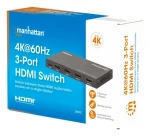 Manhattan HDMI Switch 3 vstupy / HDMI prepínač / 4K 60Hz / HDCP 2.2 / Dolby Vision, Atmos / kovové telo (208222)