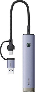 Baseus Hub 4w1 Baseus UltraJoy USB-A&USB-C do 3xUSB3.0+USB-C+RJ45 (Sivý)