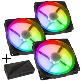 Noiseblocker NB-eLoop X B12-PS ARGB čierna 3ks + Port Hub / 120mm / 21.2 dB @ 1500 RPM / 58.09 CFM / 4-Pin PWM + 3-Pin (LUBU-048)