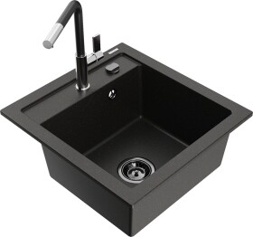 MEXEN/S MEXEN/S - Vito granitový drez 1-miska vrátane batérie Flora, čierna/zlatá metalik 6503-75-670401-07-B