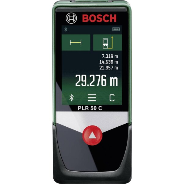 BOSCH PLR 50 C / Digitálny laserový diaľkomer / Dosah až 50 m / Presnosť: +- 2.0 mm / Bluetooth / 3x AAA (0603672200)