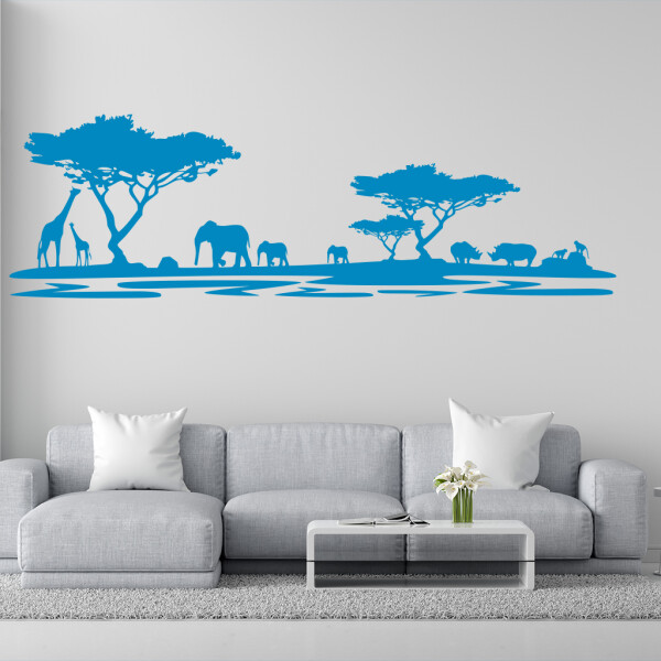 Veselá Stena Samolepka Africké safari Farba: modrá, Veľkosť: 100 x 32 cm