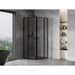 MEXEN/S - Mist L sprchový kút štvrťkruh, krídlové 80 x 80, čierna okraj, čierna 8A32L-080-080-70-70
