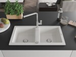 MEXEN/S MEXEN/S - Mario granitový drez 2-bowl vrátane batérie Flora, biela 6504-20-670401-00