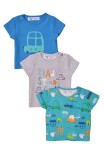 Detské tričko s krátkym rukávom 3pack, Minoti, Transport 3, modrá - 62/68 | 3-6m
