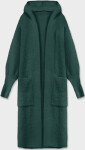 Dlhý vlnený prehoz cez oblečenie typu alpaka v morskej farbe s kapucňou (M105) odcienie zieleni ONE SIZE