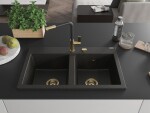 MEXEN/S MEXEN/S - Hektor granitový drez 2-bowl 800 x 480 mm, čierna/zlatá metalík, zlatý sifón 6521802000-75-G