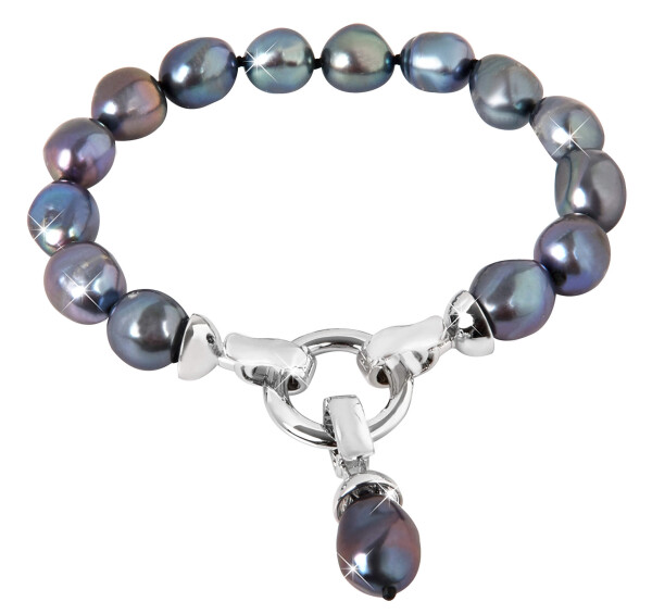 JwL Luxury Pearls Náramok z pravých kovovo modrých perál JL0562